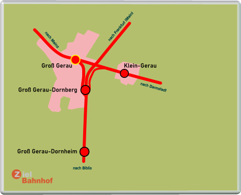 Groß Gerau Groß Gerau-Dornberg Groß Gerau-Dornheim Klein-Gerau nach Biblis nach Darmstadt nach Frankfurt (Main) nach Mainz